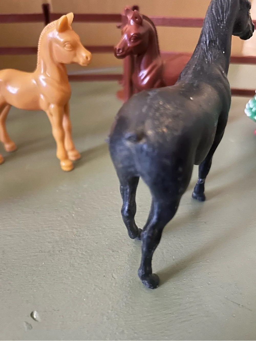 Toy Plastic Horses, Trees, Fence And Cow Farm Animals